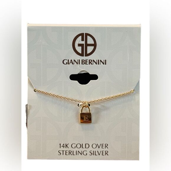 Giani Bernini « E » Initial Padlock 18" Pendant Necklace in 18k Gold plated SS - Picture 2 of 3
